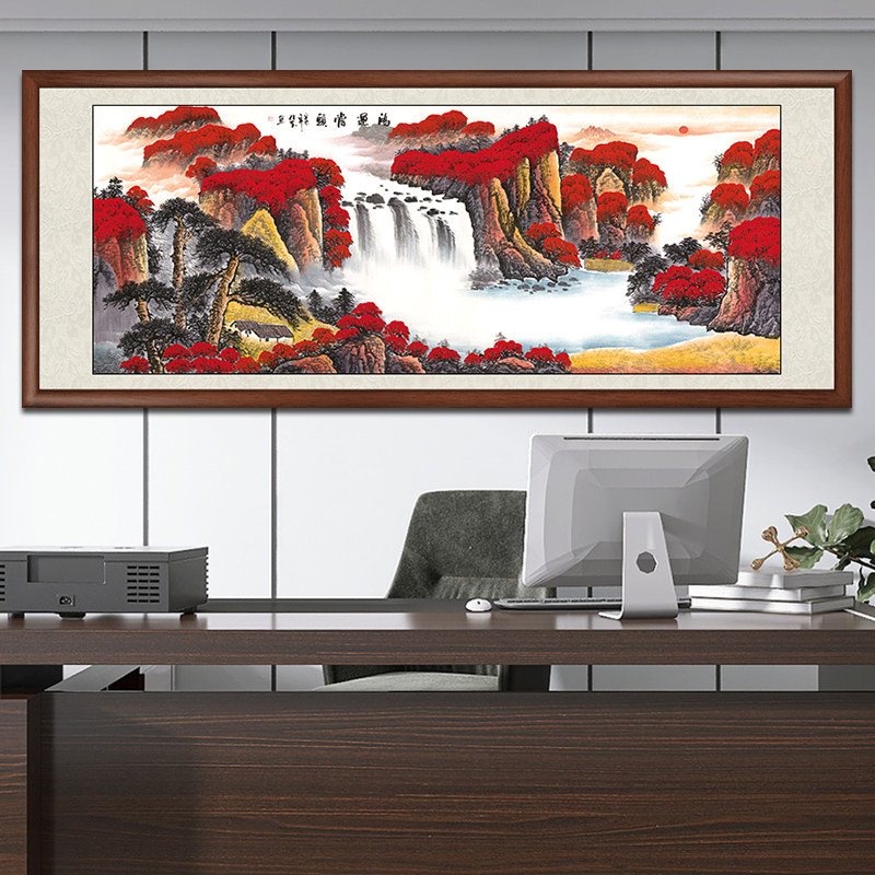 纯手绘国画牡丹挂画新中式客厅花开富贵装饰画鸿运当头山水墙壁画