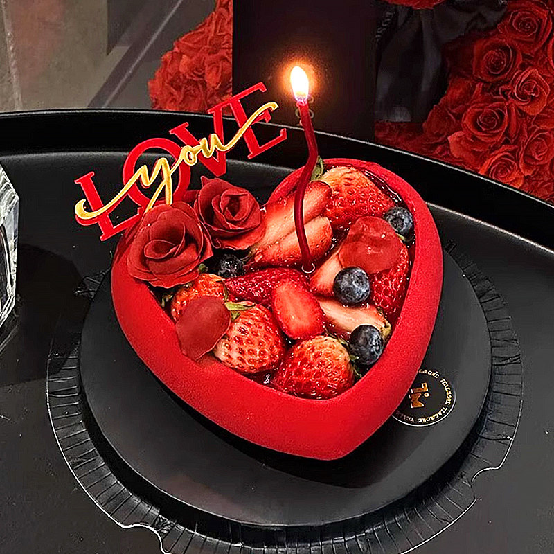 爱心巧克力壳情人节莓果之心蛋糕装饰红心形空壳情侣告白甜品摆件
