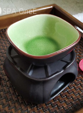 泰式温油工具精油加热炉子底座香薰陶瓷热油壶套装spa美容院水疗