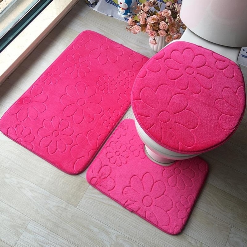 推荐3Pcs Bathroom Mat Set Kitchen Bath Carpet Toliet Rug Tap-图2