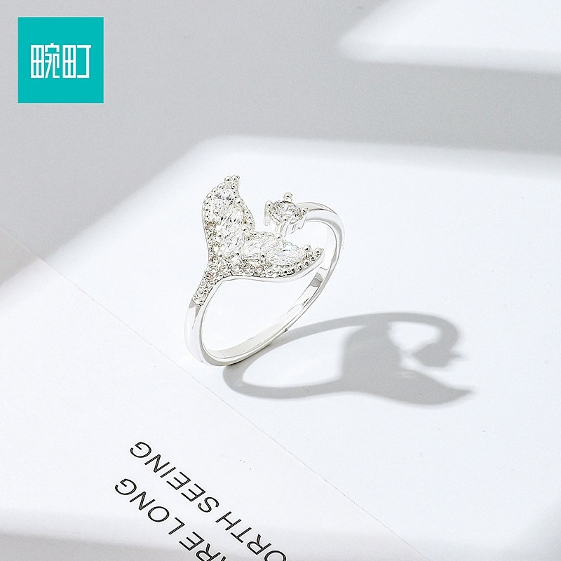 Wanding light luxury full-set diamond mermaid tail ring ins ocean style adjustable thin ring gift open ring