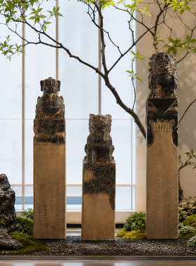 日式仿真拴马桩石柱庭院造景摆件