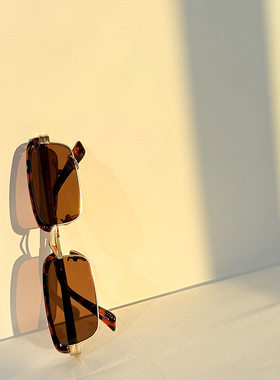 酉事复古港风个性金属方框太阳镜男潮茶色眉毛小半框墨镜遮阳防晒