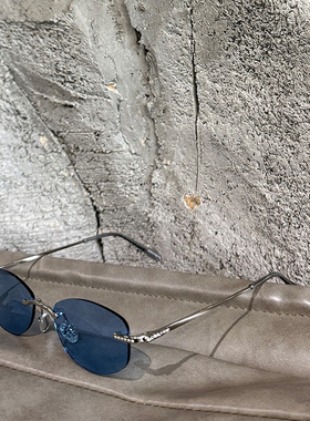 韩系无框带钻高级感圆脸墨镜女潮y2k辣妹素颜可配度数近视眼镜框