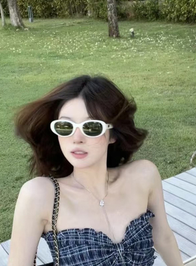 韩系椭圆白色欧美小框椭圆太阳镜女潮网红同款显脸小防紫外线墨镜