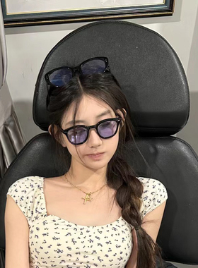 黑色小框圆形墨镜女太阳镜显脸小