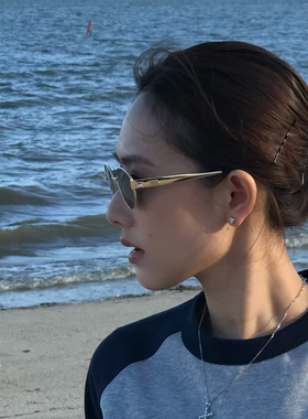 酉事椭圆金属框美式墨镜女潮高级感遮阳近视可配度数辣妹太阳镜男