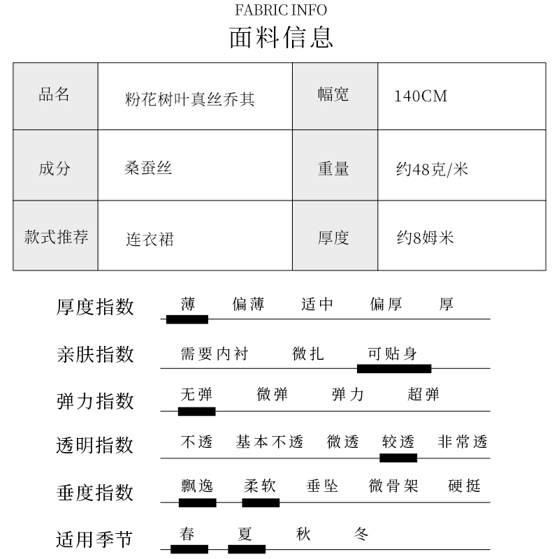 TR塔琳8姆米真丝乔其纱粉花树叶数码印花桑蚕丝布料连衣裙面料