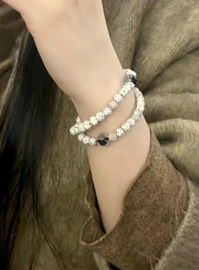 天然海南星月菩提搭配黑幽灵手串女生菩提子文玩佛珠招财双圈手链