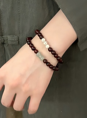 天然小叶紫檀搭配佘太翠竹节双圈手串男女木质文玩佛珠新中式手链