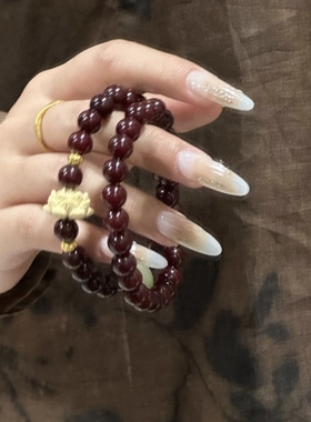 天然菩提根朱砂供佛珠双圈手串女本命年招财纳福文玩圆珠盘玩手链