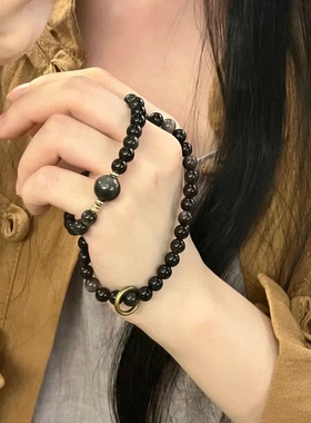 天然银耀石双圈手串男女情侣新中式时尚水晶文玩复古手链串珠6mm