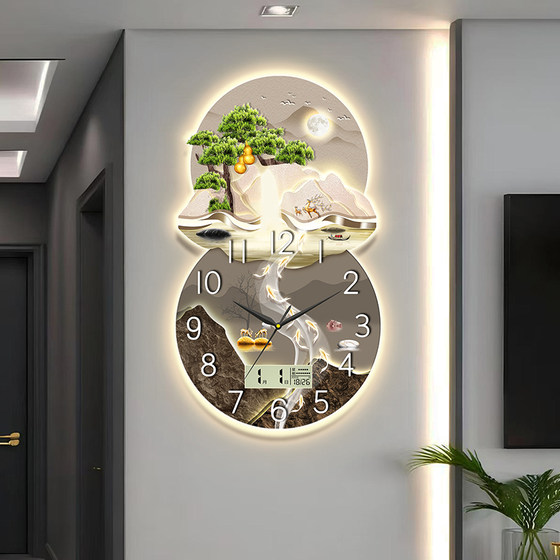 Decorative painting with clock and clock, perpetual calendar wall clock without punching