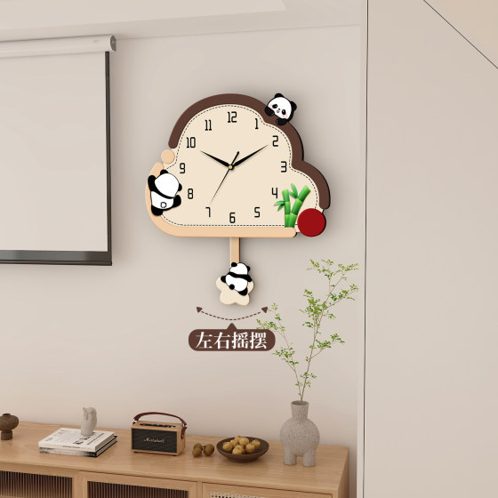 Panda cream style wall clock for home use without punching