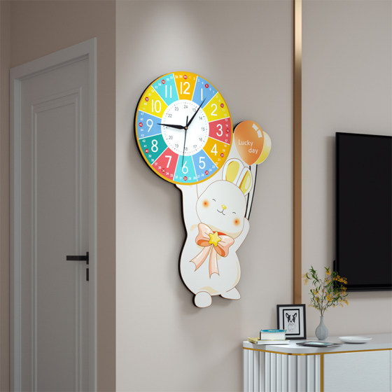 Creative Trendy Rabbit Silent Wall Clock No Punch-Hole Clock