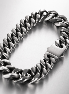 赤月男士钛钢手链刻字欧美古巴