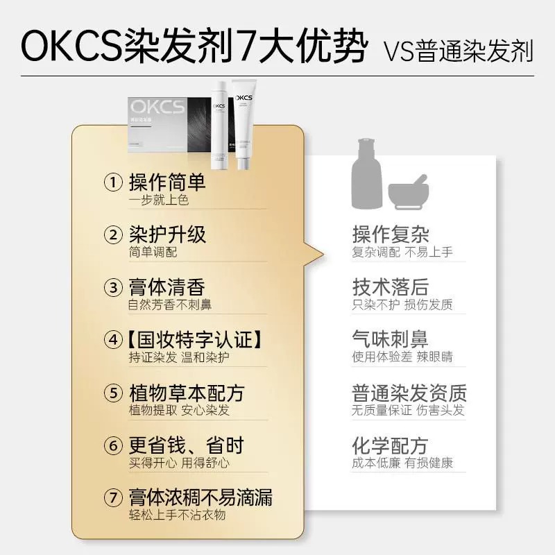 OKCS染发膏剂纯天然无刺激染发女植物精华纯白发黑茶男士专用0ksc