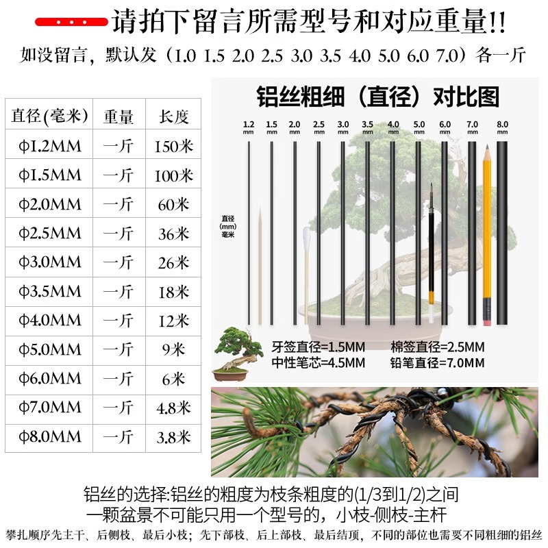 盆景造型专用铝丝园艺铁丝家用花卉罗汉松定型铝丝铝线蟠扎绑盆栽 - 图0