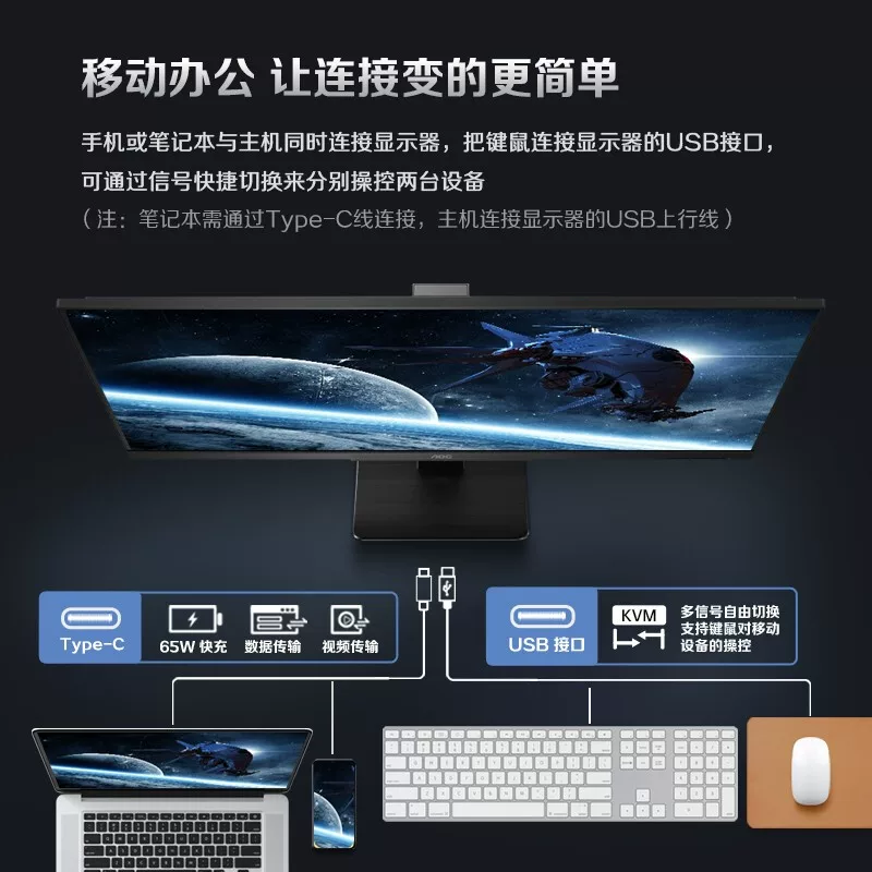 AOC 34-дюймовый 4K с экраном Q34P2 дизайн Figure 21: 9 широкий экран встро speaker Type-C