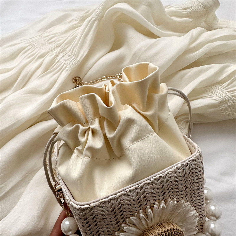 网红草编珍珠链条单肩斜挎包流行小包手提包女2023新款沙滩水桶包,淘宝优惠券,粉丝福利购,淘宝优惠卷