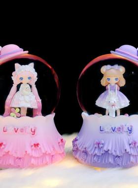 梦幻ins风洛丽塔少女公主水晶球旋转飘雪八音盒摆件精美礼品