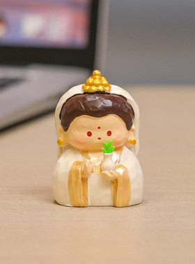 国潮风治愈系可爱树脂萌粒财神公仔新款小摆件办公桌生日礼物