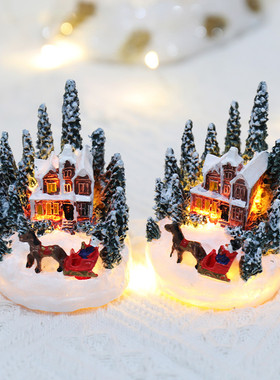 圣诞树脂发光小房子微景观摆件创意装饰品夜灯节日礼物桌面