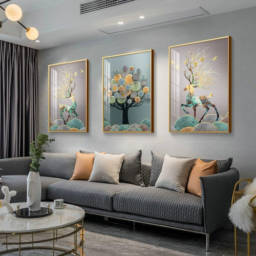 Гостиная 5D Diamond Painting Elk Тройная живопись на северных растениях полна бриллиантового кросс -стежка Light Luxury 2024 New Masonry Show