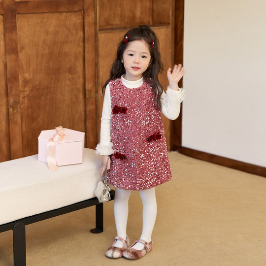 小O宝Okids童装宝宝千金公主裙女蝴蝶结新年婴儿高级感女童过年服