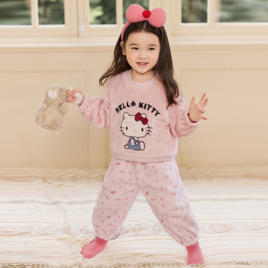 小O宝童装 宝宝法兰绒家居服女2025冬装新款女童保暖可外穿睡衣