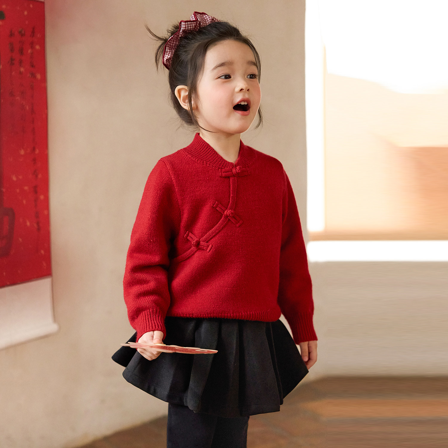 小O宝童装 宝宝新中式毛衣女2026新款女童红色针织衫新年过年服,淘宝优惠券,粉丝福利购,淘宝优惠卷
