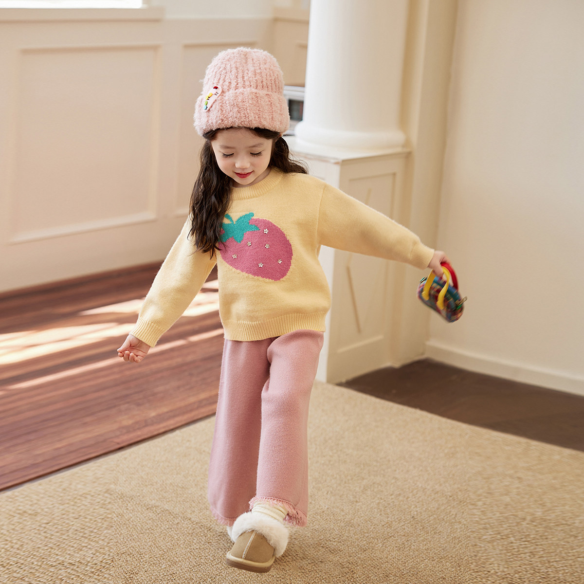 小O宝Okids童装 宝宝针织阔腿裤女直筒2025冬季新款宽松婴儿裤子,淘宝优惠券,粉丝福利购,淘宝优惠卷