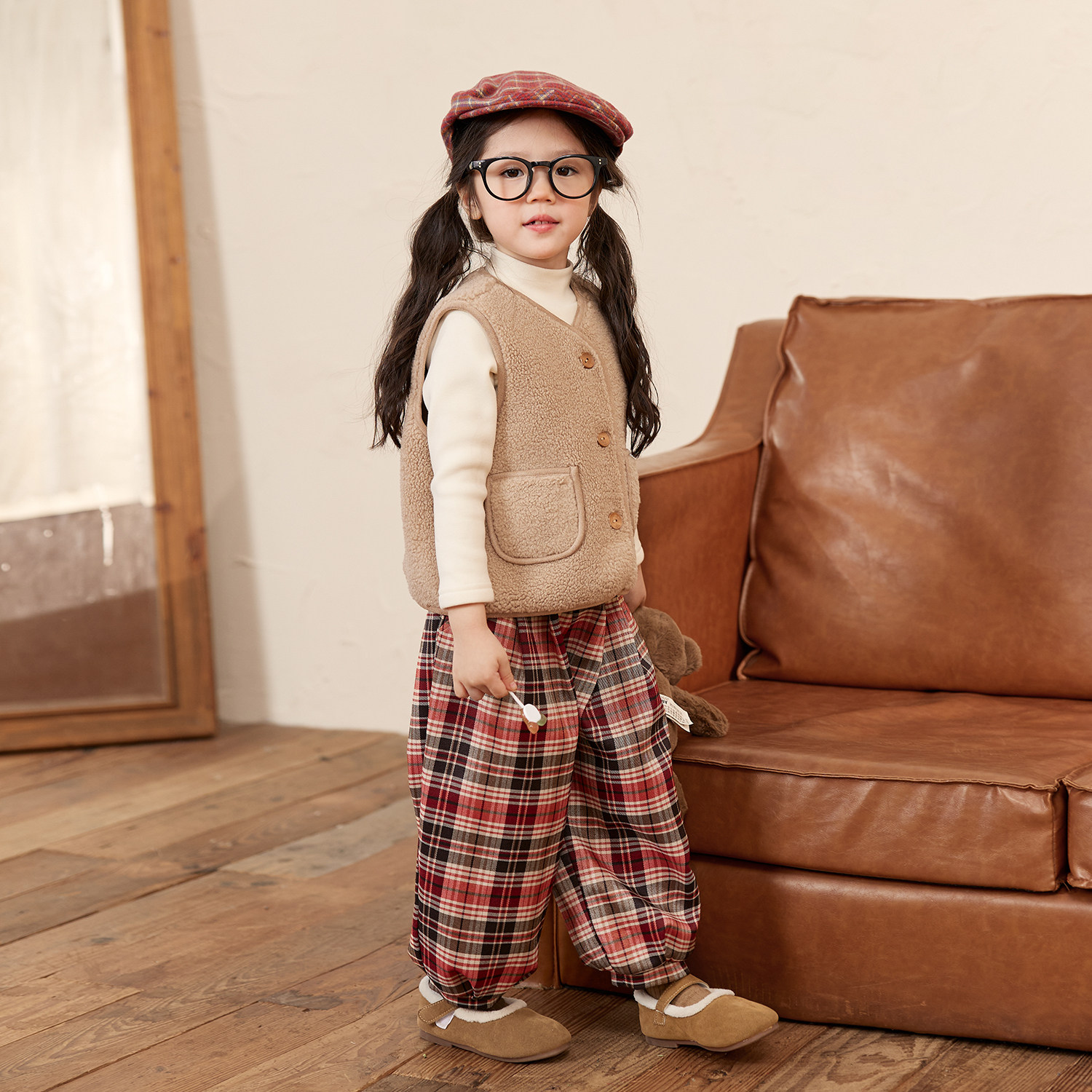 小O宝Okids童装宝宝格子裤女加绒洋气复古2024冬季新款婴儿灯笼裤,淘宝优惠券,粉丝福利购,淘宝优惠卷