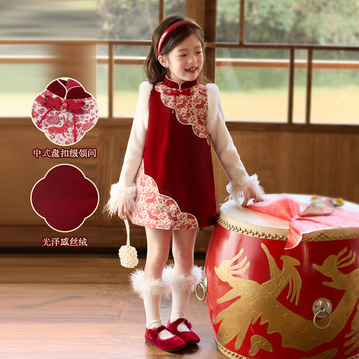 小O宝童装 宝宝红色新中式连衣裙子女2026女童国风喜庆新年背心裙,淘宝优惠券,粉丝福利购,淘宝优惠卷