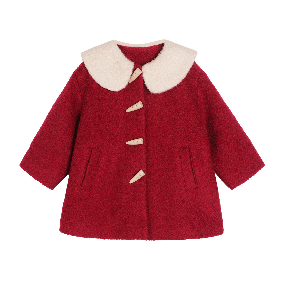 小O宝童装 宝宝红色毛呢大衣女2026新款女童翻领外套新年过年衣服,淘宝优惠券,粉丝福利购,淘宝优惠卷