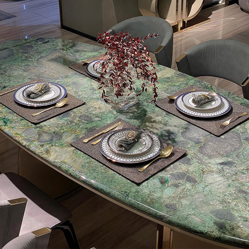 天然祖母绿奢石餐桌高级感轻奢大理石餐桌长方形饭桌别墅高端定制,淘宝优惠券,粉丝福利购,淘宝优惠卷