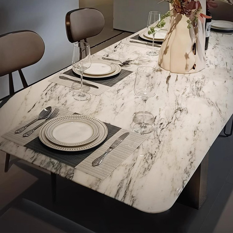 天然鱼肚白奢石餐桌长方形家用轻奢现代简约大小户型餐桌椅组合,淘宝优惠券,粉丝福利购,淘宝优惠卷