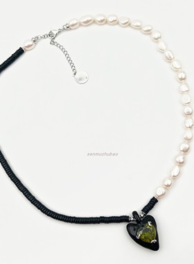 爱心珐琅彩色天然珍珠拼接项链