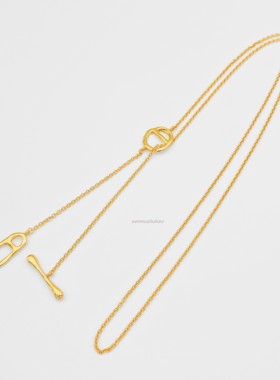 ins日系小众设计极简风项链925纯银猪鼻子长款简约时尚TO扣毛衣链