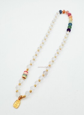 白水晶彩虹天然石双层叠戴手串