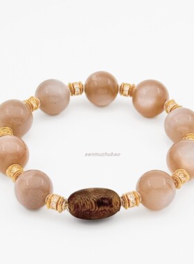 925纯银新中式复古轻奢古风国潮气质天然奶茶月光石沉香钻盘手串