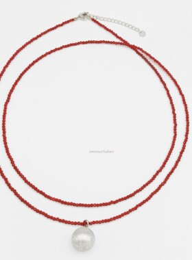 925银法式复古轻奢高级感设计感小众独特14mm红色琉璃磨砂球项链
