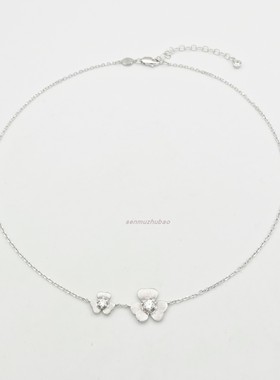 拉丝大小花朵纯银项链法式复古