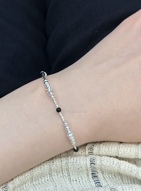 直播货源黑玛瑙项链小众设计气质圆珠锁骨链通体925银几何飞碟