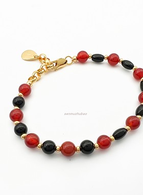 直播货源新中式红黑玛瑙圆珠项链轻奢高级感秋冬当季红色2024款