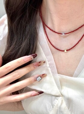 法式复古小众多巴胺S925纯银凯旋门玛瑙黑尖晶串珠项链锁骨链高级