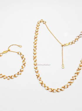 意大利镭射三珠花项链手链套装