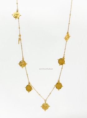 ins小众复古罗马八角钱币毛衣链