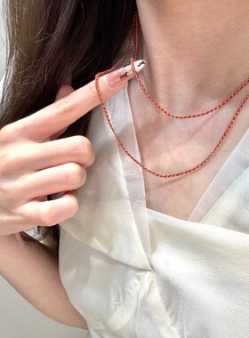 S925纯银手工缠绕幸运红黑绳项链新中式国潮风招财项链直播货源