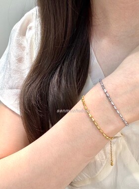 S925纯银轻奢时尚复古新中式高级感3mm钻石镭射小葫芦抽拉手链